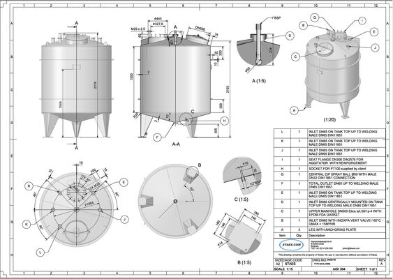 3 x 3,300L stainless steel AISI 304L vertical mixing tanks