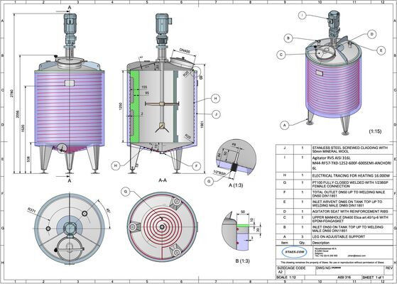 1 x Nouvelle cuve de mélange en acier inoxydable AISI316L de 1,330L avec traçage électrique