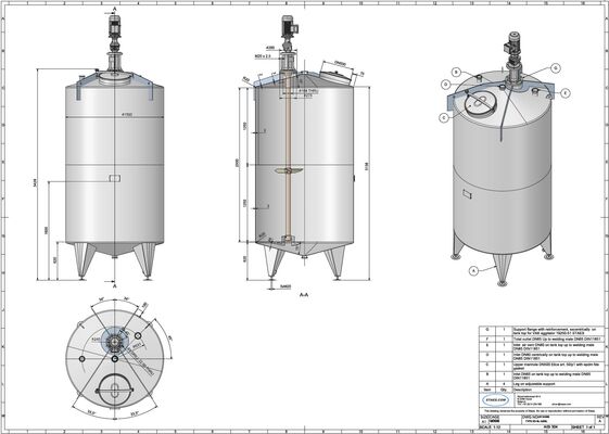 2 x Nieuwe verticale roestvrijstalen AISI304L mengtanks van 5.200L met conische bodem.