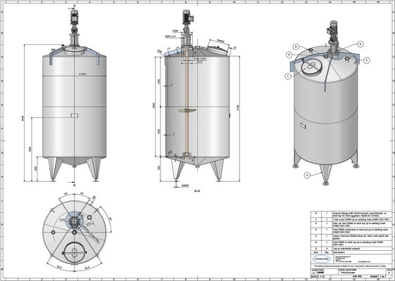 2 x New vertical stainless steel AISI 304L mixing tanks of 5,200L with conical bottom.