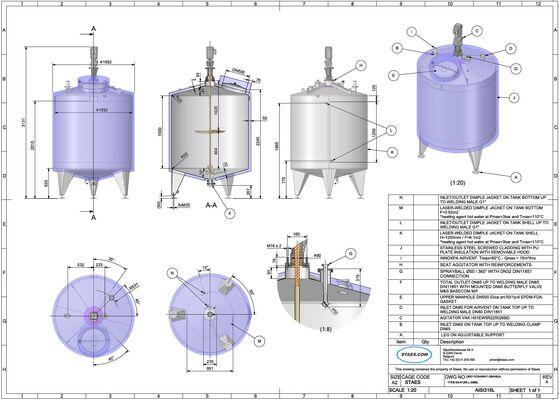 2 x New 3.300L Stainless Steel Single skin vertical mixing tanks in AISI316 + 2 x New stainless steel insulated vertical mixing tanks of 3,300L in AISI316 equipped with a heat exchanger