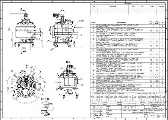 1 x New Stainless Steel AISI 316L 680L Vertical Mixing Tank. This tank is insulated and equipped with a heat exchanger and agitator