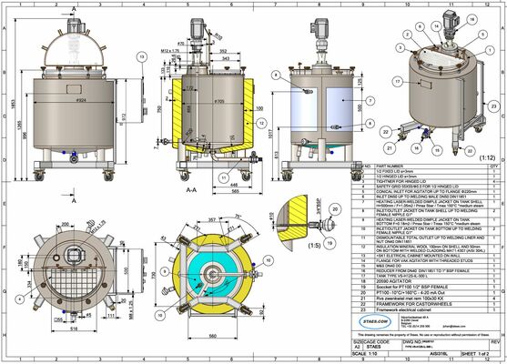 1 x Neuer vertikaler 300L Edelstahl-Mischbehälter aus AISI316L