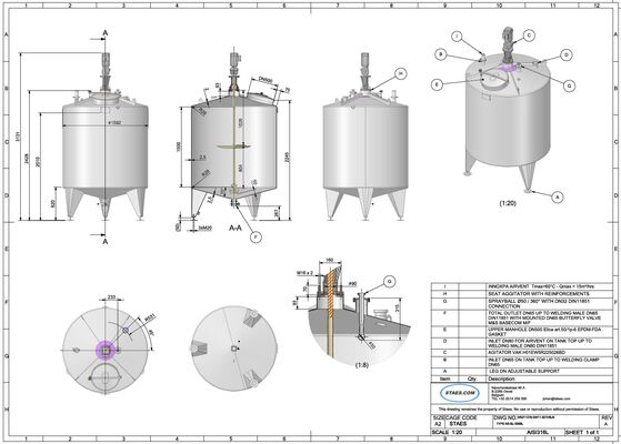 2 x New 3.300L Stainless Steel Single skin vertical mixing tanks in AISI316 + 2 x New stainless steel insulated vertical mixing tanks of 3,300L in AISI316 equipped with a heat exchanger