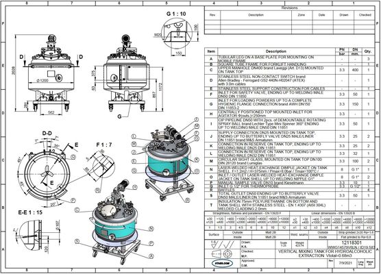 1 x New Stainless Steel AISI 316L 680L Vertical Mixing Tank. This tank is insulated and equipped with a heat exchanger and agitator