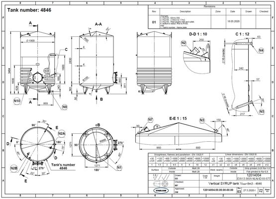 4 x Nieuwe verticale roestvrijstalen AISI316L tanks van 3.000 L - 8.000L en 9.000L