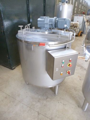 2 x 500L & 1 x 250L AISI 304; roestvrijstalen chocolade mengtanks; warmtewisselaar, geisoleerd, raamroerwerk
