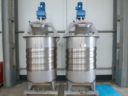 2 x 1.500L AISI316L; Roestvrijstalen mengtanks; warmtewisselaar; anker roerwerk;