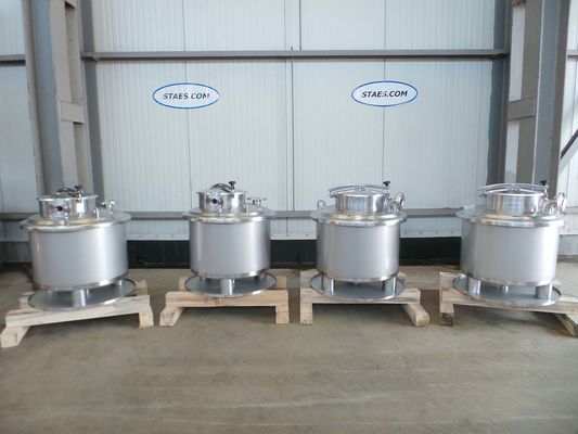 4 x 240L AISI 316L; stainless-steel mixing tanks customised for the customer's agtitators; single skin, vertical