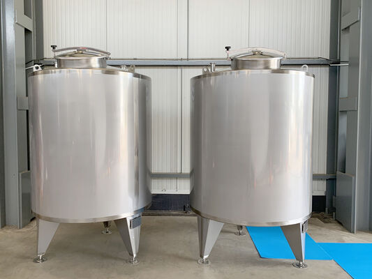 2 x 2,000L stainless steel AISI 304L vertical tanks with insulation and a welded decorative jacket