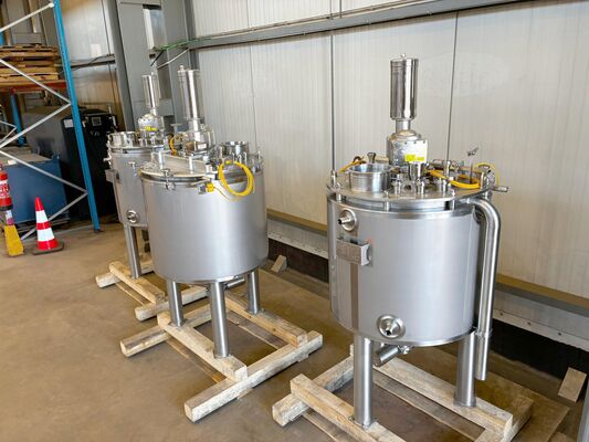 3 x New 300L stainless-steel AISI316L vertical mixing tanks.