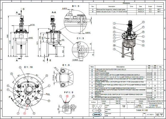 5 x New vertical stainless steel AISI316L mixing tanks, 3 x 140 L and 2 x 160 L.