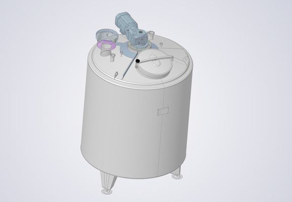 Cuve de mélange en acier inoxydable 2500L avec échangeur de chaleur et isolation. Il y a 2 jets rotatives pour le CIP chaud ainsi qu'une tête de nettoyage pop-up dans le fond.