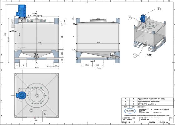 6 x neue AISI304L IBC-Behälter aus Edelstahl mit Rührwerk