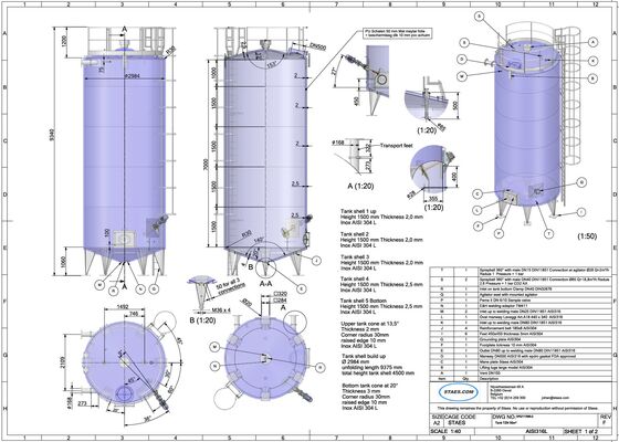 2 x Nieuwe roestvrijstalen geïsoleerde verticale tanks van 50.000L  in AISI316 De tanks zijn voorzien van een roerwerk in de zijkant.