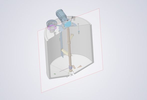 Stainless-steel mixing tank 2500L with a heat-exchanger and insulation. The tank is equipped with 2 rotating spray nozzels for a warm CIP, ther is also a pop-up spray nozzle in the bottom.