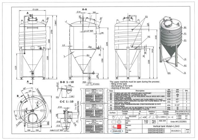 3 x 1.5m³ AISI304; CCT bier fermentors, bier fermantatie tanks; cct tank; vertikaal; warmtewisselaar