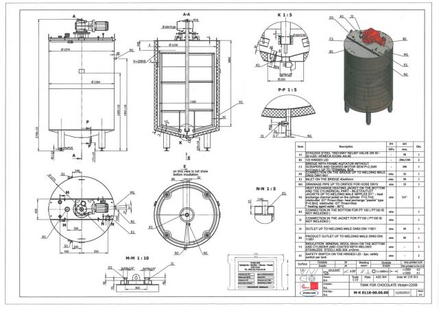 1 x 2.250L - 18 US bbl -  594 US gal - AISI304; vertical chocolate mixing tank with gate type agitator; heat-exchanger; insulated