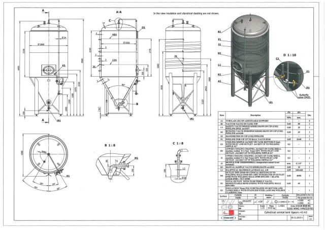 1 x 6m³ AISI304 CCT fermentatie tank; warmtewisselaar; isolatie
