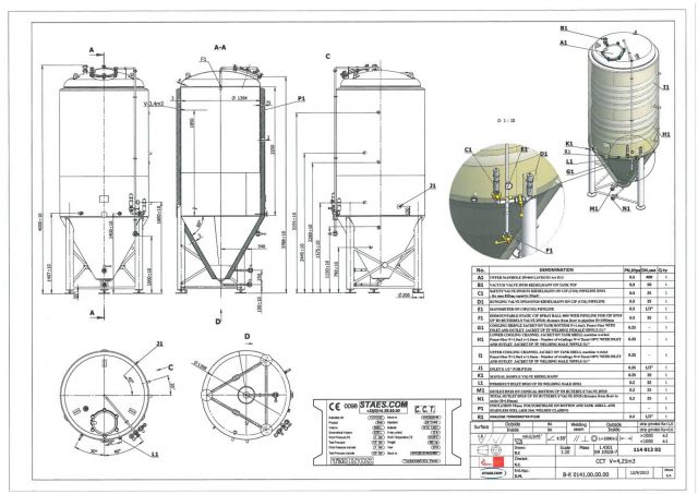 1 x 4m³ AISI304 CCT Gärtanks Fermentor 2 bar; Wärmetauscher PED/CE & 1 x 3m³ AISI304 Warmwasserspeicher