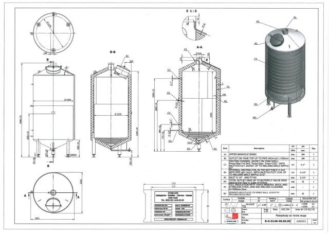 1 x 4m³ AISI304 CCT Gärtanks Fermentor 2 bar; Wärmetauscher PED/CE & 1 x 3m³ AISI304 Warmwasserspeicher