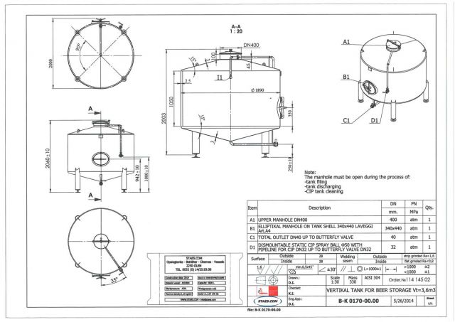 1 x 3.6m³ AISI304 RVS opslagtank & 1 x 3m³ AISI304 BBT RVS druktank; PED CE TüV; 10% Rx