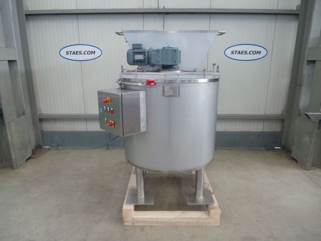 1 x 520L AISI304 chocolade mengtank; warmtewisselaar; isolatie; hopper