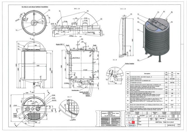 1 x 3.300L AISI304 mengtank; warmtewisselaar; isolatie