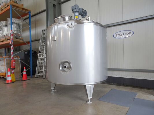 2 x New stainless steel AISI 316L 4,100L vertical mixing tanks. These tanks are equipped with a heat exchanger, insulation and agitator.