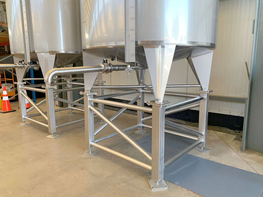 2 x New Stainless Steel AISI 304L Vertical Storage Tanks of 5,400L on a stainless steel construction.