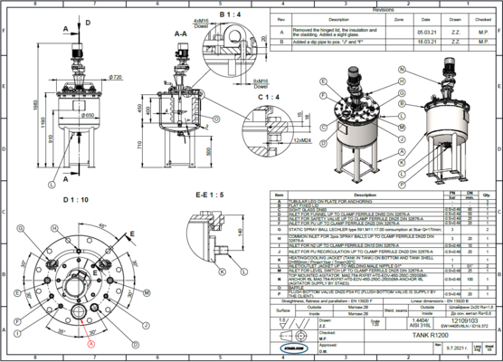 5 x New vertical stainless steel AISI316L mixing tanks, 3 x 140 L and 2 x 160 L.