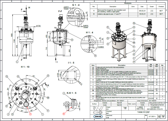 5 x Nouvelles cuves de mélange verticales en acier inoxydable AISI316L, 3 x 140 L et 2 x 160 L.