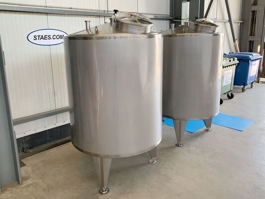 2 x 2,000L stainless steel AISI 304L vertical tanks with insulation and a welded decorative jacket