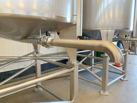 2 x New Stainless Steel AISI 304L Vertical Storage Tanks of 5,400L on a stainless steel construction.