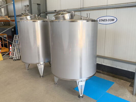 2 x 2,000L stainless steel AISI 304L vertical tanks with insulation and a welded decorative jacket