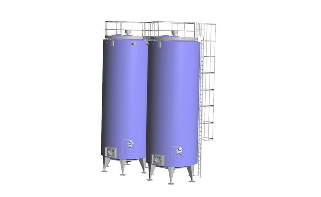 2 x New 50,000L Stainless Steel Insulated Vertical Tanks in AISI316 The tanks are equipped with a stirrer in the side.
