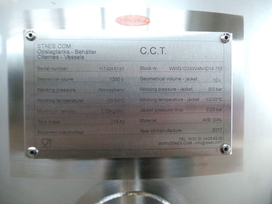 OR160743 - 3 x 1.445L; AISI304; CCT beer fermenters; 0.5 bar