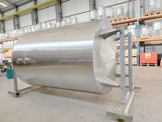 Stainless Steel AISI316 mixing tank 8100L with a double heating coil inside the tank. The tank is insulated with rockwool and cladded with aluminium.