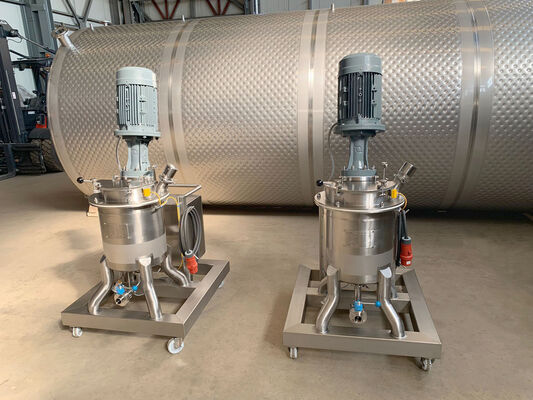 2 x Brand new 50L stainless-steel AISI316L vertical mixing tanks.