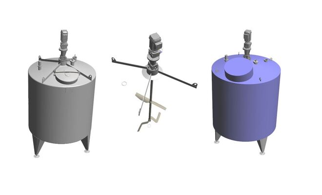 2 x Nieuwe roestvrijstalen enkelwandige verticale mengtanks van 3.300L  in AISI316 + 2 x Nieuwe roestvrijstalen geïsoleerde verticale mengtanks van 3.300L  in AISI316 voorzien van een warmtewisselaar