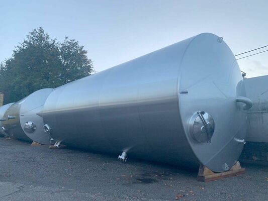 2 x Brand new 50.000L stainless-steel AISI316L vertical storage tanks.