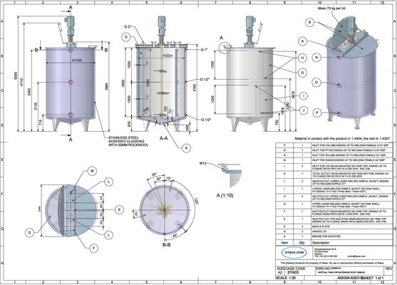 6 x 10,000L stainless steel AISI316L mixing tanks equipped with a heat exchanger and insulation