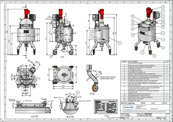 1 x Nieuwe roestvrijstalen verticale mengtank van 100L  in AISI316L