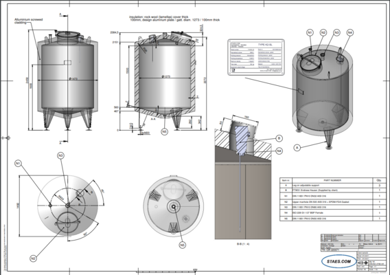 1 x New 2.000L stainless steel insulated vertical tank in AISI316L stainless steel.