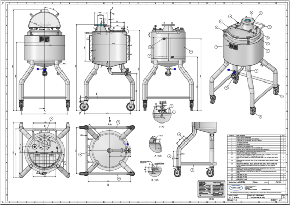 1 x Nieuwe roestvrijstalen verticale mengtank van 150L in AISI316L