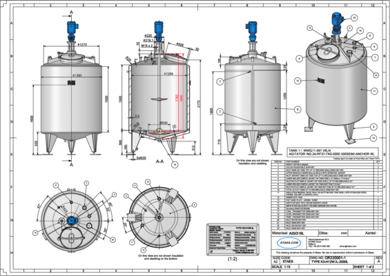 3 x nouvelles cuves de mélange verticales 2.000L en acier inoxydable AISI316L.