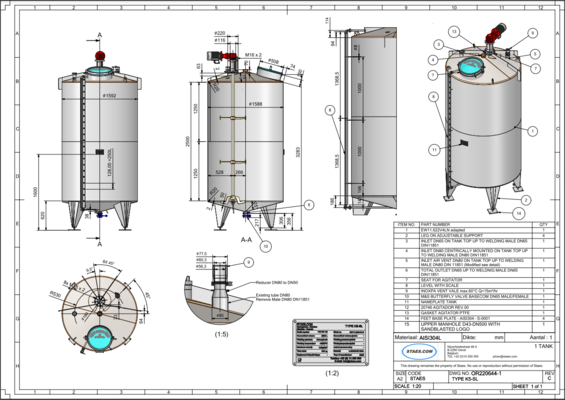 3 x Brand new 5.200L stainless-steel AISI316L vertical mixing tanks.