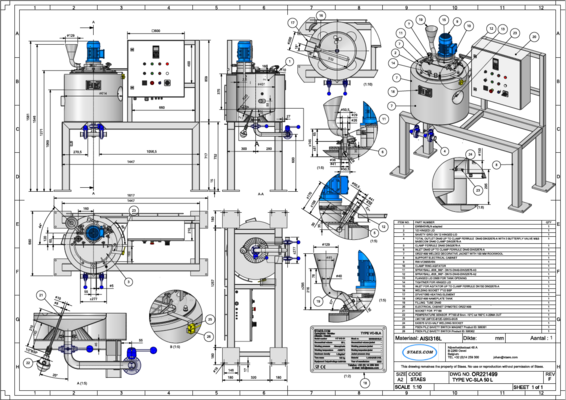 1 x New 50L stainless-steel AISI316L vertical mixing tank.