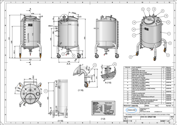 15 x Nieuwe roestvrijstalen verticale mengtanks van 500L  in AISI316L