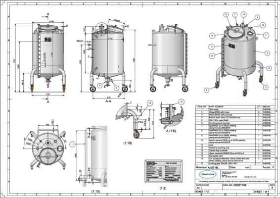 15 x New 500L stainless-steel AISI316L vertical mixing tanks.